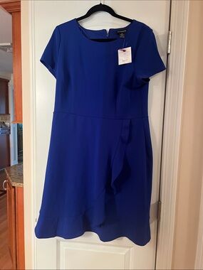 Liz Claiborne Royal Blue Short Sleeve Ruffle Sheath Dress